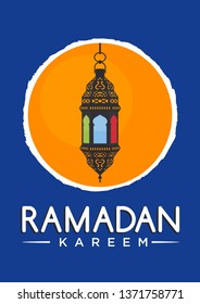 Ramadan Kareem Greeting Template. Light Lantern.  Vintage Poster. Illustration Vector Eps 10.
