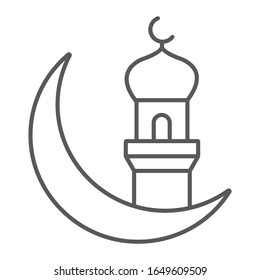 Ramadan kareem greeting thin line icon, ramadan and religion, islamic ramadan sign, vector graphics, a linear pattern on a white background, eps 10