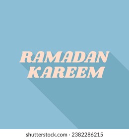 Ramadan Kareem greeting. Unbleached silk Icon with very long shadow at dark sky blue background. Illustration.