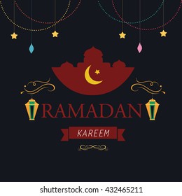 Ramadan Kareem Greeting vector file in arabic free hand write with a modern lantern and stars specially for Ramadan wishing and design