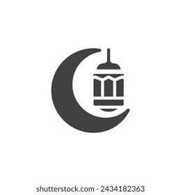 Ramadan Kareem Greeting vector icon. filled flat sign for mobile concept and web design. Crescent moon and lantern glyph icon. Symbol, logo illustration. Vector graphics