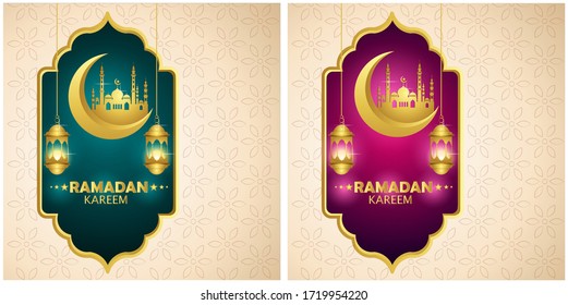 Ramadan kareem greeting Vector Illustration, with traditional lantern Light Lamp editable source file