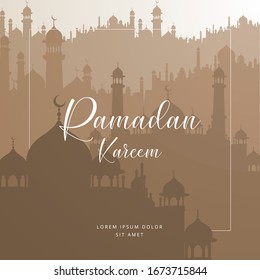 Ramadan Kareem Greeting Vector with the Mosque View Background