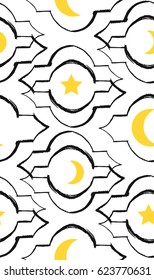Ramadan Kareem Greeting vector seamless pattern with a modern lantern and stars specially for Ramadan wishing and design.Hand made texture.