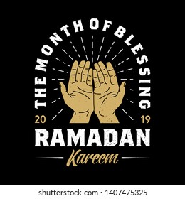 Ramadan kareem greeting with vintage hand lettering logo style