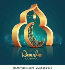 Ramadan Kareem greetings with golden lantern. vector illustration design