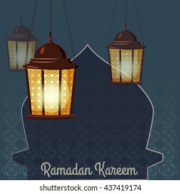 Ramadan Kareem Greetings Intricate Arabic lamps, vector illustration