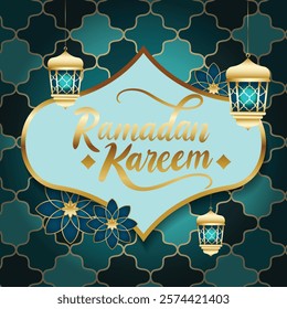 Ramadan Kareem greetings with lantern and floral decoration