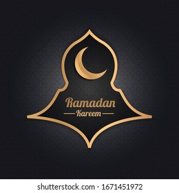 Ramadan Kareem greetings template. Background design crescent moon with frame. Fit for invitation, poster, banner, card for the celebration of Muslim