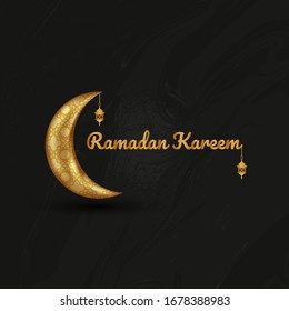 Ramadan Kareem greetings template. Background design is arabian vintage decorative hanging lamp with crescent moon.  Fit for invitation, poster, banner, card for the celebration of Muslim