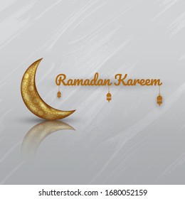 Ramadan Kareem Grußvorlage. Das Hintergrunddesign ist eine arabische Vintage dekorative Hängelampe mit Halbmond. Fit für Einladung, Poster, Banner, Karte für die Feier der Muslime