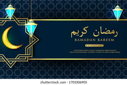 Ramadan Kareem greetings vector design with lanterns background. Vector illustration.