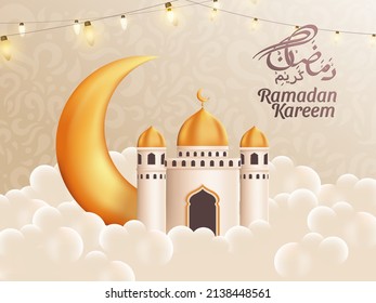 Ramadan Kareem Grußbild Vektorgrafik mit Moschee Crescent Moon und Kalligrafie