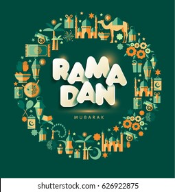 Ramadan Kareem greting illustration of Ramadan celebration.