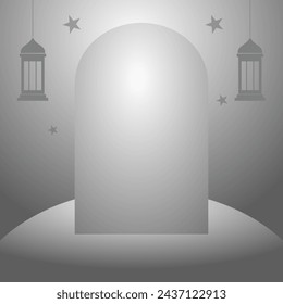 Ramadán kareem gris, fondo 3d con dos linternas con espacio vacío