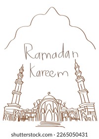 Ramadan kareem with hand drawing line. Vector illustration