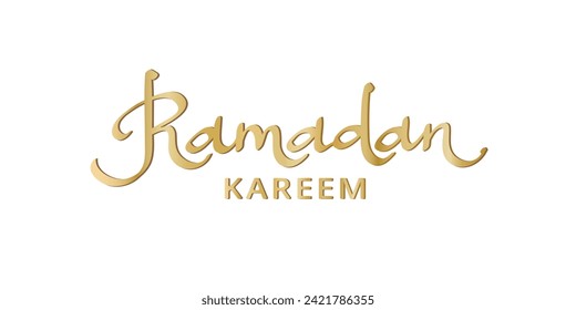 Ramadan Kareem handgezeichnet Kalligrafie. Goldenes madanisches Wort einzeln auf transparentem Hintergrund. Arabische Schrift. Für Milim-Feiertage Banner, Karten, Social-Media-Posts. Vektorgrafik.