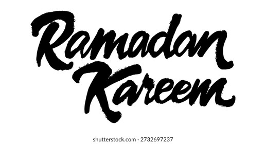 Ramadan Kareem hand drawn calligraphy brush lettering. Islamic greeting typography doodle for holy month celebration. Handcrafted religious text illustration.

