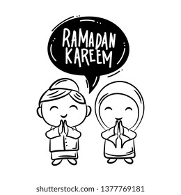 Ramadan kareem hand drawn doodle cartoon character