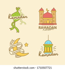Ramadan Kareem hand drawn elements set for Islamic holy holiday