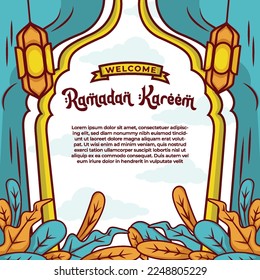 Ramadan kareem with hand drawn islamic illustration ornament