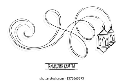 Ramadan kareem hand drawn style. Poster, banner, greeting card