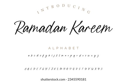 Ramadan Kareem Hand drawn vector alphabet. Modern monoline signature script font. Chloe Signature Font