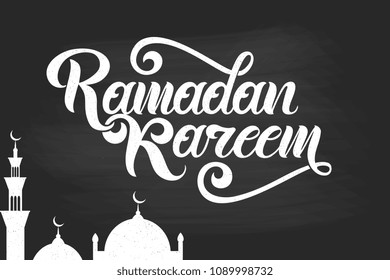 Ramadan Kareem handwritten lettering.
Ramadan Kareem typography vector design for greeting cards and poster. Design template celebration. Vector illustration.