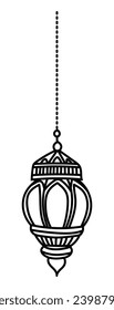 Ramadan Kareem hanging lantern, lamp line icons. Arabian design element. Islam decoration. Greeting garland. Muslim festival. Vector illustration.