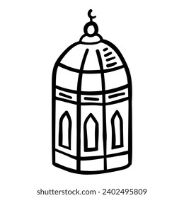 Ramadan Kareem hanging lantern, lamp line icons. Arabian design element. Islam decoration. Greeting garland. Muslim festival. Vector illustration.