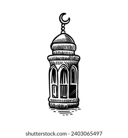 Ramadan Kareem hanging lantern, lamp line icons. Arabian design element. Islam decoration. Greeting garland. Muslim festival. Vector illustration.