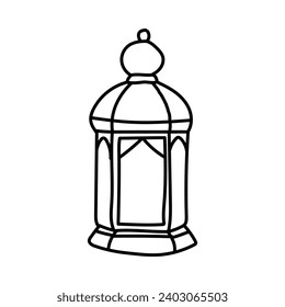 Ramadan Kareem colgando linterna, iconos de la línea de la lámpara. Elemento de diseño árabe. La decoración islámica. Saludando a la guirnalda. Festival musulmán. Ilustración vectorial.