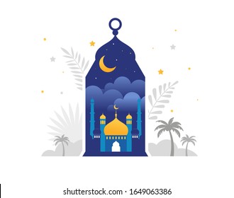 Ramadan Kareem, Happy Ramadan, greeting card and banner. Eid mubarak, Islamic holiday background. Vector concept illustration