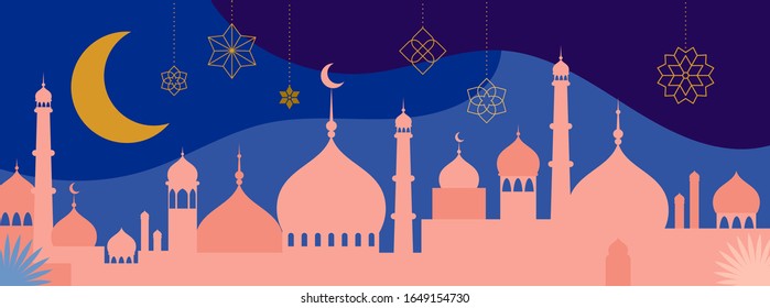 Ramadan Kareem, Happy Ramadan, greeting card and banner. Eid mubarak, Islamic holiday background. Vector illustration