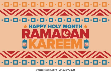 Ramadan Kareem. Happy Holy Month. Crescent, moon, star and lantern. Arabian holiday. Flat style. Greeting card. Creative art. Vector illustration