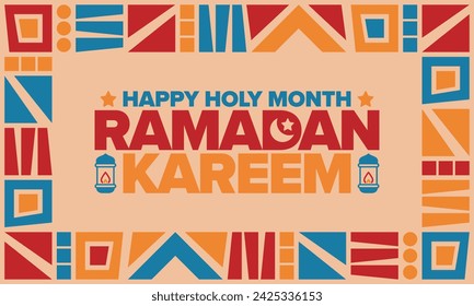 Ramadan Kareem. Happy Holy Month. Crescent, moon, star and lantern. Arabian holiday. Flat style. Greeting card. Creative art. Vector illustration