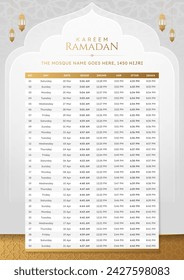 Ramadan Kareem Hijri Islamic Monthly Calendar Template Design