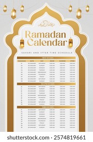 Ramadan Kareem Hijri Islamic Monthly Calendar Template Design