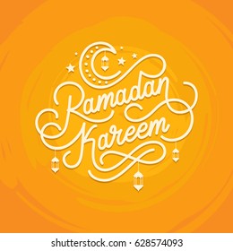 Antecedentes de las vacaciones de "Ramadan Kareem". Tipografía de línea creativa. Vector Eps10.