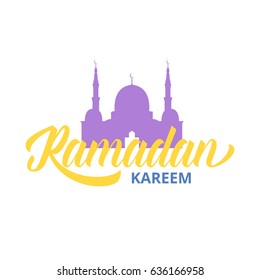 Ramadan Kareem holiday design layout. Illustration with islamic mosque and typography