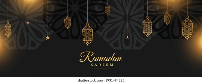 ramadan kareem holy festival banner in black and golden style