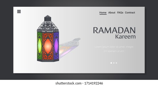 ramadan kareem holy month religion concept colorful lantern greeting card horizontal copy space vertical vector illustration