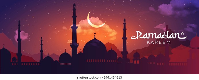 Ramadan Kareem Horizontal Banner Design Vector Template