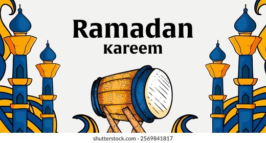 ramadan kareem horizontal banner with the drum illustration