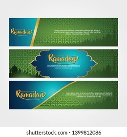 Ramadan Kareem horizontal banners with beautiful mosque - vector