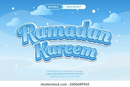 Ramadan Kareem Ice Blue 3d Text Effect , Font Editable, Typography, Vector Template	