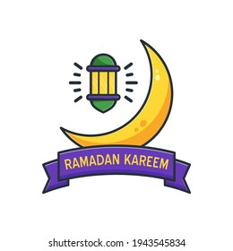 Ramadan Kareem icon with crescent moon illustration and lantern lamp