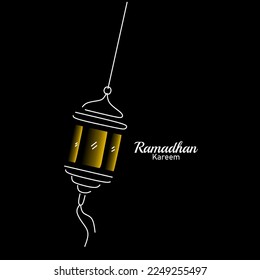 Ramadan Kareem icon design illustration, minimalistic lantern, Islamic Background Image, line art vector illustration, isolated on black background.