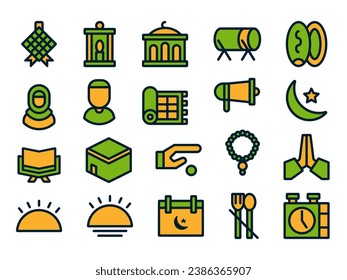 Ramadan Kareem Icon Pack in Two Tone Style. Perfect for Websites, Landing Pages, Mobile Apps, Presentations, and Other Projects. Suitable for User Interface and User Experience UI UX.