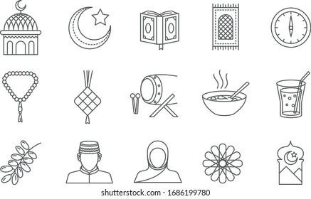 Ramadan Kareem Icon Set Line Style